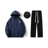 Комплект одежды: флисовая подкладка (темно-синий свитшот + черные штаны)