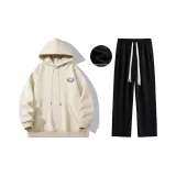 Комплект одежды: Флисовая подкладка (Абрикосовый свитшот + Черные штаны)