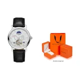 Белый циферблат, серебряный корпус, черный ремешок