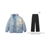 Синий Серый Хлопковый пуховик (в комплекте с повседневными штанами)