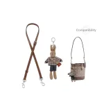 Темно-кофейное полотняное переплетение, серебристая пряжка, плечевой ремень 90-120 см + серебристая пряжка, коричневая кроличья кукла.