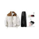 Одежда Комплект (Экрю Пальто + Черные Штаны) с Флисовыми Перчатками и Плюшевой Шляпой