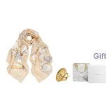 Бежевый + Золотой Ландыш Шелковый Шарф Кольцо