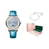 Розовый корпус, синий циферблат, синий ремешок