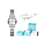 Серебряный корпус, серебристый циферблат - серебряный ремешок (ромб)