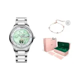 Серебряный корпус, зеленый циферблат, керамика, стальной браслет.