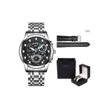 Три руки Стиль - Серебряный ремешок - Черный циферблат [Коробка для ремня]