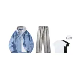 Set (Blue Coat + Light Blue Denim Pants + Includes Short-Sleeved Shirt)  
Комплект (Синий пальто + Светло-синие джинсовые штаны + Включает рубашку с коротким рукавом)