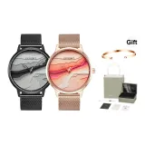 Черный циферблат с черной сеткой + розовый циферблат с розовым золотом сетка [Парные часы + розовый золотой браслет]