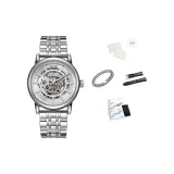 Серебряный стальной браслет [Ручная надпись поздравительная открытка + ремень из натуральной кожи + кубинский браслет]