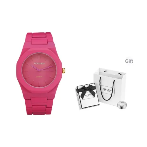 ICHUMU Кварцевый механизм металлический ремешок женские часы красный циферблат