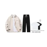 Комплект одежды (Топ экрю + черные штаны) (Включает рубашку с коротким рукавом)