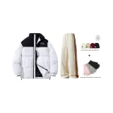 Комплект одежды (Белое пальто + хаки штаны) с бесплатной флисовой подкладкой, перчатками и плюшевой шапкой