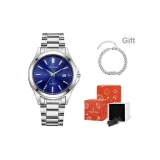 Серебряный ремешок, синий циферблат, оригинальная коробка + ожерелье + включает регулировщик часов