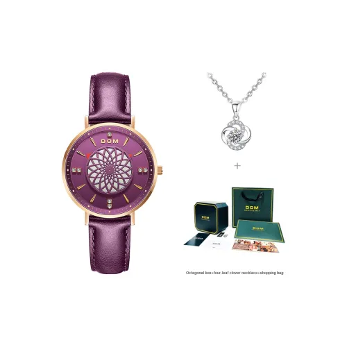 DOM Кварцевый механизм ремень из натуральной кожи женские часы фиолетовый циферблат