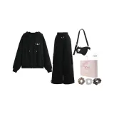 Чёрное пальто + штаны + сумка