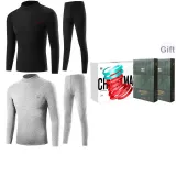 Комплект из двух предметов нижнего белья с высоким воротником (Черный + Светло-Серый), утолщенный и с флисовой подкладкой / Премиум набор в подарочной коробке