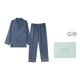 [Подарочная коробка комплект] Длинный рукав топ + штаны (Королевский синий) Сливовый и Бамбук с скрытой текстурой Мужские комплекты одежды