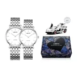 Серебряный корпус с белым циферблатом, серебряный стальной браслет [1 пара]