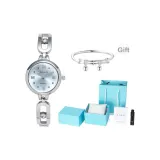 Серебряный корпус, синий циферблат, серебряная полоска (включает браслет + коробку + сумку для покупок + открывалку для часов)