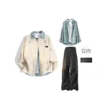 Хаки куртка + синяя клетчатая рубашка + черные штаны