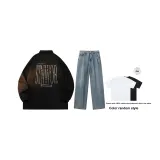 Комплект одежды (Черный топ + средне-синие штаны) (Включает рубашку с коротким рукавом)