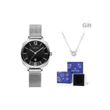 Серебряный ремешок, черный циферблат (оригинальная коробка + в комплекте с ожерельем)