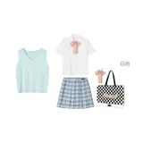 Цветная глазурь Sea [Набор из 4 шт: Рубашка + Жилет + Юбка + Бесплатно Галстук-бабочка]