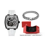 Черный корпус, белый циферблат, ленты [Кубинский браслет, праздничная коробка, наборы одежды]