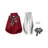 Бургундские + Бело-серые штаны (с черно-белой шалью)