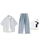 Set (Зеленые полосы + Светло-синий) (Короткие рукава включены)