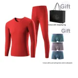 Красный круглый вырез комплект (включает 3 волчьих нижних белья одного размера + сумка для покупок) - немецкий язык, бархат, вызывающий тепло/бесшовный, антибактериальный