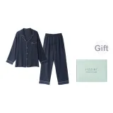 [Подарочная коробка комплект] SS узор мужской с длинным рукавом, комплект из одежды из ледяного шелка