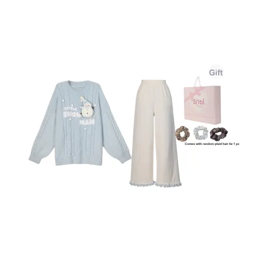 Snbl Синий Свитер + Брюки Женские Повседневные Костюмы