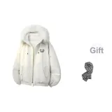 Бежевый Абрикос [Белый Плюшевый] Бесплатно Шарф с узором "Гусиная лапка"