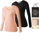 Женский топ, 2 упаковки (кожа + черный), утолщенный и с флисовой подкладкой/кружевной отделкой, круглый вырез