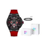 BK0402 Черный корпус с черным циферблатом и красный силиконовый ремешок