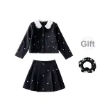 Темно-синий, синий, утеплённый, резинка для волос (в комплекте)