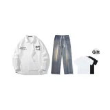 Комплект (Белый топ + Ностальгические синие джинсы) В комплекте с футболкой