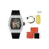 Черный ремешок, серебряная оправа, оригинальная коробка (с браслетом + 999 чистое золото, наклейка)