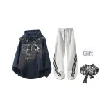 Темно-синий, синий и белый, фотиния, серый, штаны (с бесплатной черной и белой шалью)