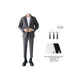 Комплект одежды (Серый бизнес-костюм + Серый штаны длиной до щиколотки) с галстуком + длинной футболкой + ремнем включено
