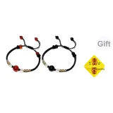 Браслет из шнура с фасолью адзуки, 1 пара (включает украшение в виде треугольника "Удача")