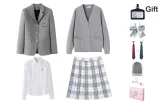 Серый костюм Xiehe Private School (облегающий крой) + Космонавт, с подарками: кардиган + рубашка + пылезащитный чехол