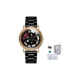 Чёрный циферблат, золотый стальной браслет