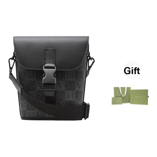 VANESSA HOGAN Монограмма Коровья кожа Ведрообразная сумка для повседневного использования сумка через плечо средняя мужская черная