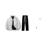 Комплект (Белый хлопковый пуховик + Черные флисовые повседневные штаны) В комплекте с ожерельем