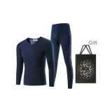 Мужской комплект с V-образным вырезом (темно-синий) - кожа-дружественный хлопок, ощущение / двухслойный, утолщенный / термический удержание и блокировка температуры