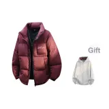 Бордовый Красный (90% пуховик) (в комплекте с клетчатым свитшотом)