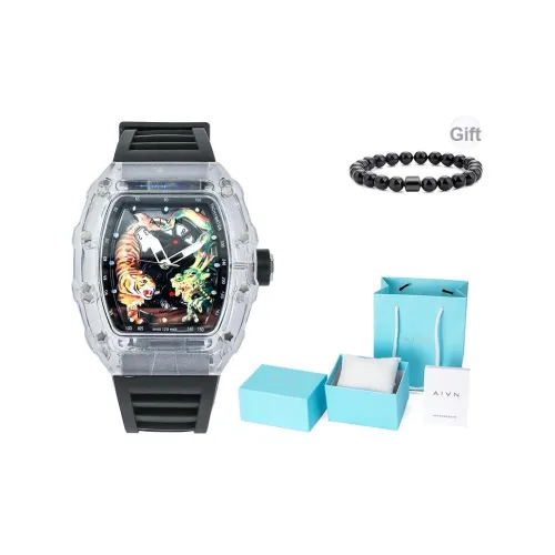 AIVN Кварцевый механизм Eco Friendly Фторкаучук Ремешок Часы Мужские Черный Циферблат